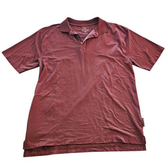 SCOTTeVEST Polo Shirt Mens Sz M Dark Red TEC Bamboo Hidden Zip Pockets Stretch - Picture 1 of 5
